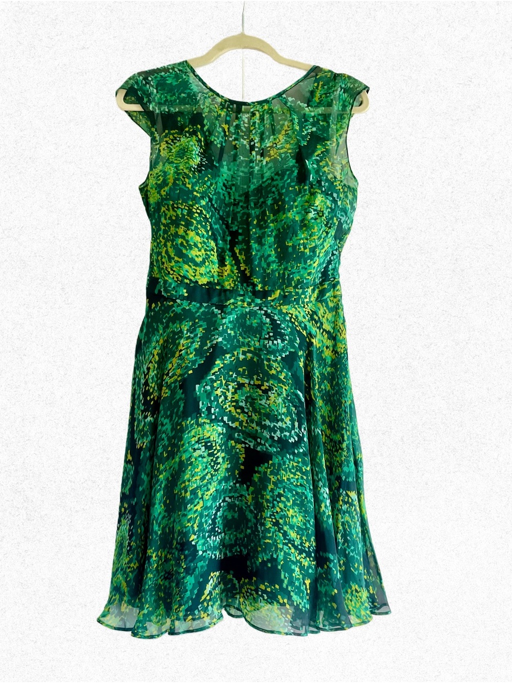 Silk Green Midi Fit and Flare Dress by Shoshana